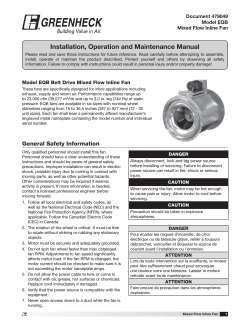Installation, Operation and Maintenance Manual Document 479049 Model EQB Mixed Flow Inline Fan