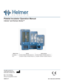 Platelet Incubator Operation Manual i.Series and Horizon Series™