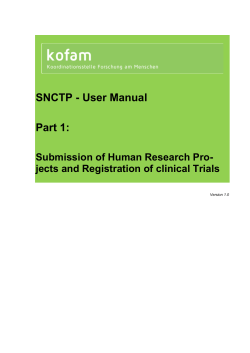 SNCTP - User Manual Part 1: Submission of Human Research Pro-