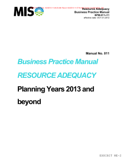 Business Practice Manual RESOURCE ADEQUACY Planning Years 2013 and