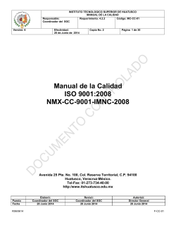 INSTITUTO TECNOLOGICO SUPERIOR DE HUATUSCO MANUAL DE LA CALIDAD Responsable: Requerimiento: 4.2.2