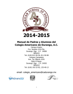 2014-2015 Manual de Padres y Alumnos del Colegio Americano de Durango, A.C.