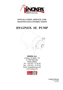 HYGINOX  SE  PUMP  INSTALLATION, SERVICE AND, MAINTENANCE INSTRUCTIONS