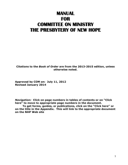 MANUAL FOR COMMITTEE ON MINISTRY THE PRESBYTERY OF NEW HOPE
