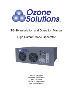 TG-10 Installation and Operation Manual High Output Ozone Generator Ozone Solutions