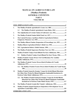 MANUAL ON AGRICULTURE LAW (Madhya Pradesh) GENERAL CONTENTS PART-I