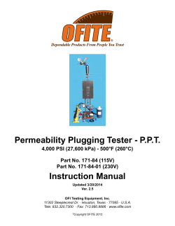Permeability Plugging Tester - P.P.T. Instruction Manual Part No. 171-84 (115V)