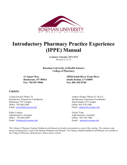 Introductory Pharmacy Practice Experience (IPPE) Manual