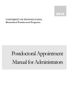 Postdoctoral Appointment Manual for Administrators  2010
