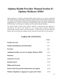Optima Health Provider Manual Section II - Optima Medicare HMO