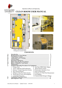 CLEAN ROOM USER MANUAL CONTENTS