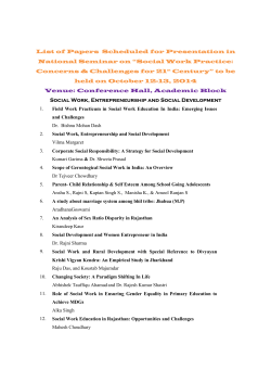 List of Papers  Scheduled for Presentation in