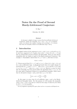 Notes On the Proof of Second Hardy-Littlewood Conjecture S. Roy October 13, 2014