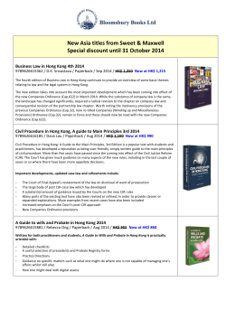 New Asia titles from Sweet &amp; Maxwell  Special discount until 31 October 2014   Business Law in Hong Kong 4th 2014  
