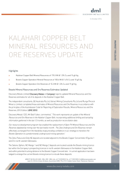 KALAHARI COPPER BELT MINERAL RESOURCES AND ORE RESERVES UPDATE