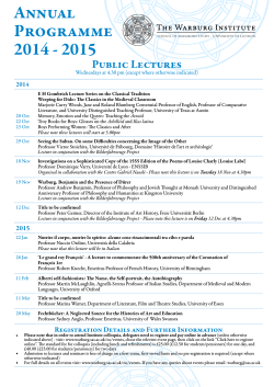 Annual Programme 2014 - 2015 Public Lectures