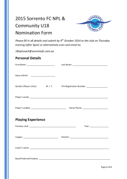 2015 Sorrento FC NPL &amp;  Community U18  Nomination Form 