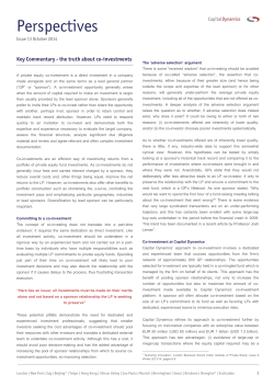 Perspectives Key Commentary - the truth about co-investments Issue 13 October 2014