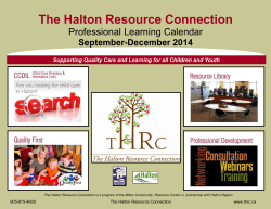 The Halton Resource Connection  Professional Learning Calendar September