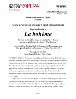 La bohème  A new production of opera’s most beloved classic Press Release