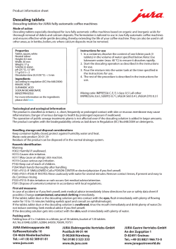 Descaling tablets  Product information sheet