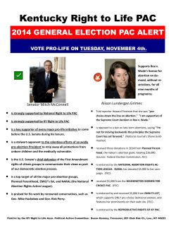 Kentucky Right to Life PAC 2014 GENERAL ELECTION PAC ALERT