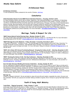 Weekly News Bulletin Archdiocesan News Catechetics October 7, 2014