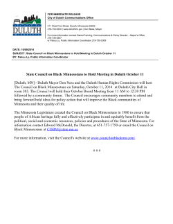   FOR IMMEDIATE RELEASE City of Duluth Communications Office