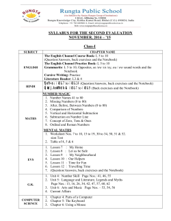 SYLLABUS FOR THE SECOND EVALUATION NOVEMBER, 2014 – ’15  Class-I