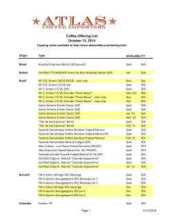 Coffee Offering List October 13, 2014