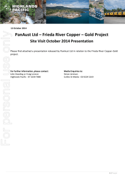 PanAust Ltd – Frieda River Copper – Gold Project