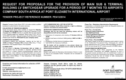 REQUEST FOR PROPOSALS FOR THE PROVISION OF MAIN SUB &amp;... BUILDING LV SWITCHGEAR UPGRADE FOR A PERIOD OF 7 MONTHS...