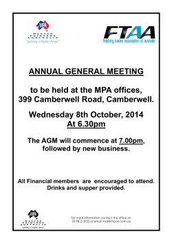 ANNUAL GENERAL MEETING to be held at the MPA offices,