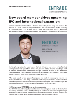 ENTRADE New board member drives upcoming IPO and international expansion ENERGIESYSTEME AG