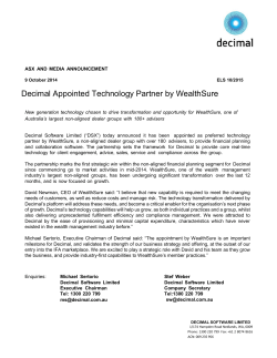 Decimal Appointed Technology Partner by WealthSure