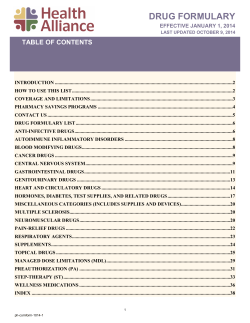 DRUG FORMULARY TABLE OF CONTENTS EFFECTIVE JANUARY 1, 2014