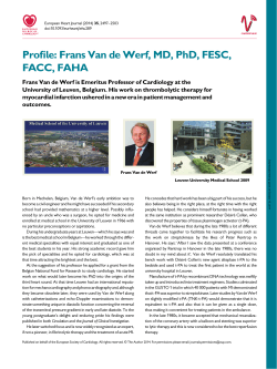 Profile: Frans Van de Werf, MD, PhD, FESC, FACC, FAHA