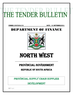 NORTH WEST DEPARTMENT OF FINANCE PROVINCIAL GOVERNMENT PROVINCIAL SUPPLY CHAIN SUPPLIER
