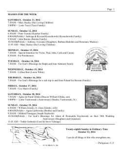 MASSES FOR THE WEEK SATURDAY,  October 11, 2014