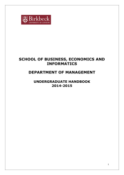 SCHOOL OF BUSINESS, ECONOMICS AND INFORMATICS DEPARTMENT OF MANAGEMENT