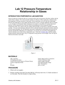 Lab 12 Pressure-Temperature Relationship in Gases INTRODUCTION /PURPOSE/PLE LAB QUESTION