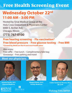 Free Health Screening Event Wednesday October 22 11:00 AM - 3:00 PM