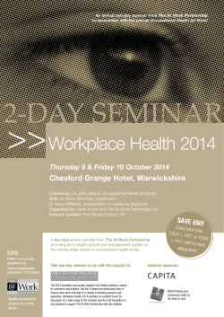 &gt;&gt; 2-DAY SEMINAR Workplace Health 2014 Chesford Grange Hotel, Warwickshire
