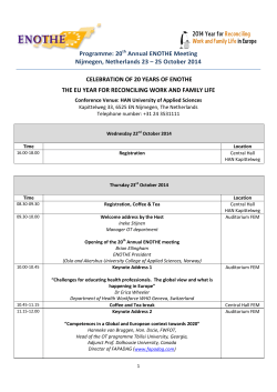 Programme: 20 Annual ENOTHE Meeting Nijmegen, Netherlands 23 – 25 October 2014