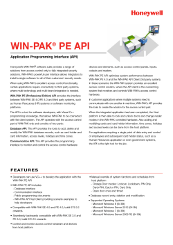 WIN-PAK PE API ® Application Programming Interface (API)