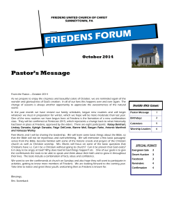 FRIEDENS FORUM  Pastor’s Message October 2014