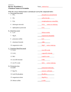 Review Worksheet 1 Chemical Names &amp; Formulas