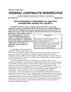 FEDERAL CONTRACTS PERSPECTIVE Panoptic Enterprises’ OFCCP PROPOSES TO IMPLEMENT EO 13665 WITH