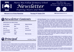 Welcome to our School Newsletter Thursday 9 October 2014
