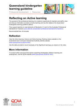 Queensland kindergarten learning guideline Reflecting on Active learning